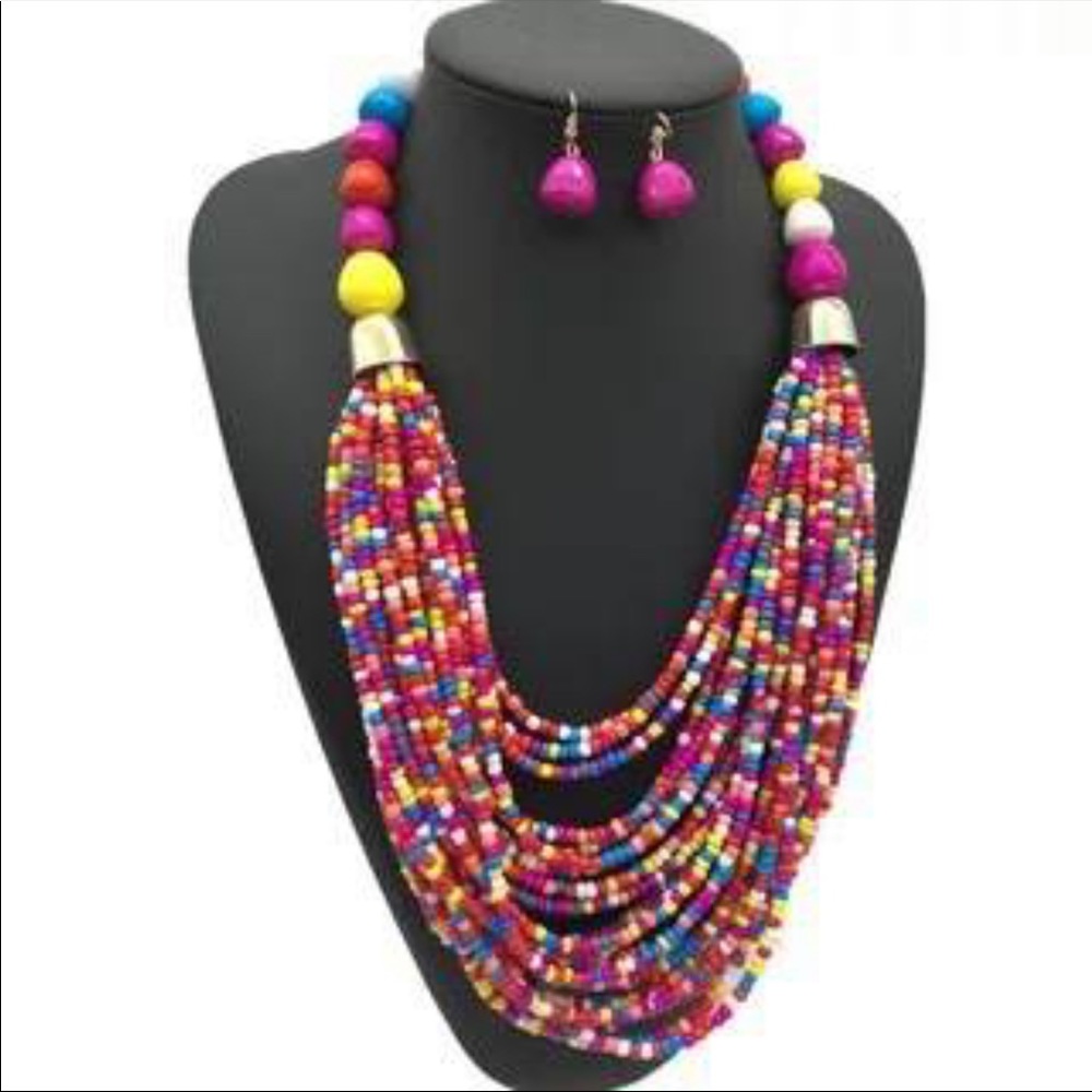 COPY - African Ethnic Handmade Beaded Necklace and Earrings Set